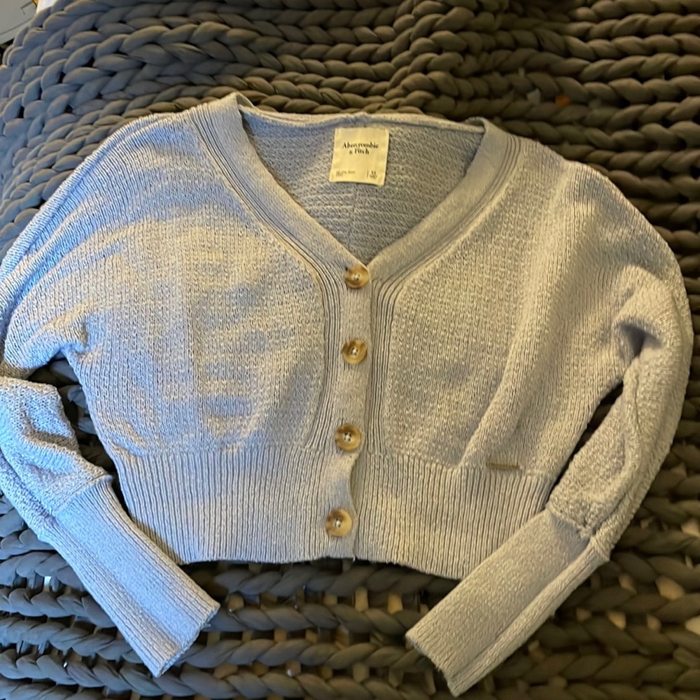 Stretchy Light blue cropped Abercrombie sweater (xs but fits small-med)